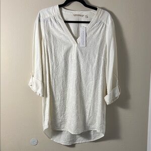 Soft Surroundings Lilith White Linen Blend Embroidered Tunic Top Size S
